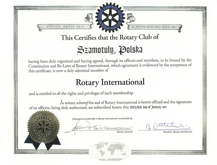 certyfikat Rotary Szamotuły